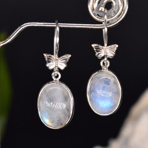 Natural Rainbow Moonstone Earring, Gemstone Jewelry, 925 Sterling Silver, June Birthstone, Minimalist Butterfly Earring, Handmade Jewelry