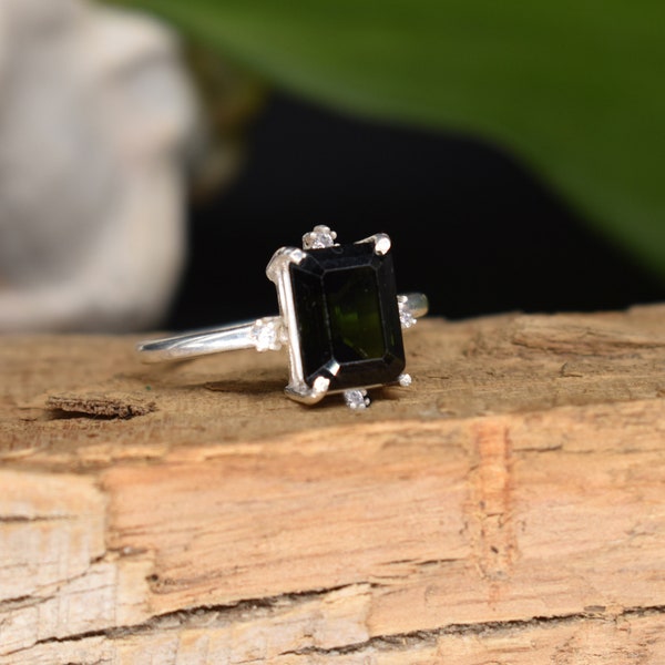 Natural Black Tourmaline Rings\ Silver Rings\ 925 Sterling Silver\ Prong Rings\ Birthstone Jewelry\ Gift For Her\ Christmas Gift\ Fine Rings