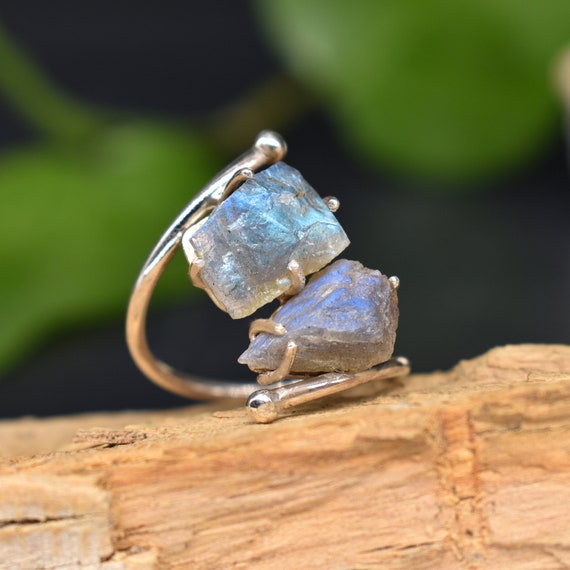 Genuine raw labradorite Ring* Rough Labradorite Ring* Sterling Silver Ring* raw gemstone ring* gift for her* handmade Ring*blue fire