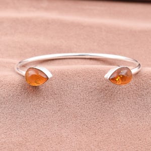 Unieke Amber Baltische Peer Edelsteen Manchet Bangle in 925 sterlingzilver Oranje Amber Bangle met Amber Sieraden Cadeau voor huwelijksverjaardag