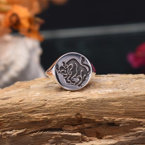 Sterling Silver Taurus Signet Ring: Astrology Constellation Jewelry
