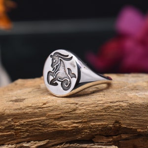Sterling Silver Capricorn Signet Ring - Boho Astrology Jewelry