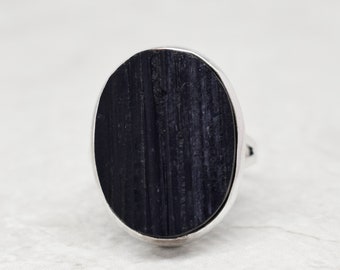 Natuurlijke zwarte toermalijnring, 925 sterlingzilver, ovale ruwe donkerzwarte edelsteen, cadeau voor haar