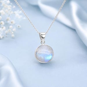 Colar com autêntica pedra da lua arco-íris, pingente em prata de lei 925, joia delicada com corrente, presente para ela.