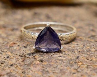Genuine Iolite ajustable Ring elegante Skinny De Plata Esterlina Navidad 995