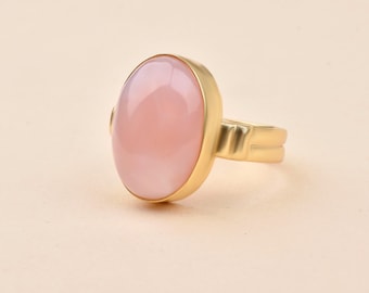 Gold Filled Rosa Opal Ring - Oval Sterling Silber Cabochon