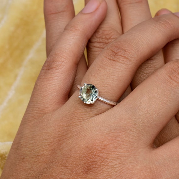 Green Amethyst Ring Women Prasiolite Ring Solid 925 Sterling