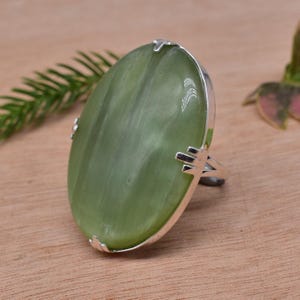 Large Natural Aventurine Oval Gemstone Ring, 925 Sterling Silver Green Aventurine Jewelry Gift For Handmade Statement Prong Designer Jewelry