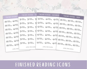 Finished Reading Icon Sticker Sheet - Reading Journal Stickers - Audiobook Stickers -Ebook Stickers - Finished Book Stickers