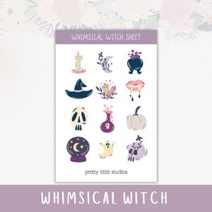 Whimsical Witch Decorative Sticker Sheet - Bullet Journal Stickers - Planner Stickers - Witchy Stickers - Halloween Stickers