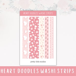 Heart Doodle Washi Strip Stickers - Autocollants Bullet Journal - Autocollants Washi Tape - Stickers Saint-Valentin - Stickers roses