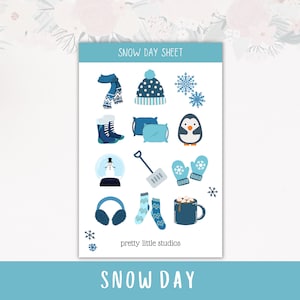Snow Day Decorative Winter Sticker Sheet - Autocollants Bullet Journal - Autocollants enneigés - Autocollants d’hiver - Autocollants bleus