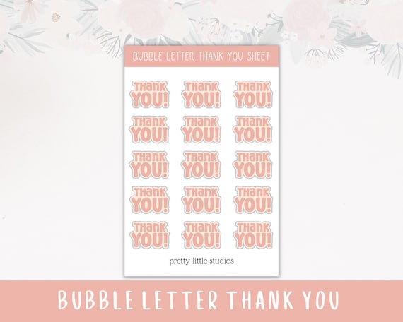Thank You Bubble Letters Stickers Thank You Stickers Loot - Etsy