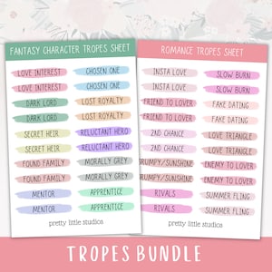 Trope Bookish Sticker Sheets - Bullet Journal Stickers - Bookish Stickers - Bookstagram Stickers - Book Tropes - Reading Journal