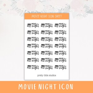 Movie Night Icon Sticker Sheet - Bullet Journal Stickers - Planner Stickers - Movie Night Stickers - Functional Stickers - Icon Stickers