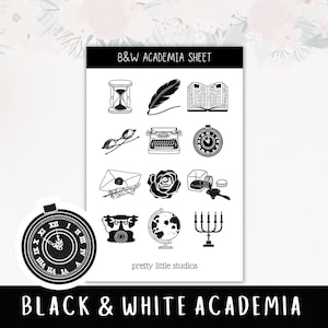 Academia Sticker Sheets - Bullet Journal Stickers - Planner Stickers - Dark Academia Stickers - Black and White Stickers