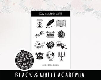 Academia Sticker Sheets - Bullet Journal Stickers - Planner Stickers - Dark Academia Stickers - Black and White Stickers