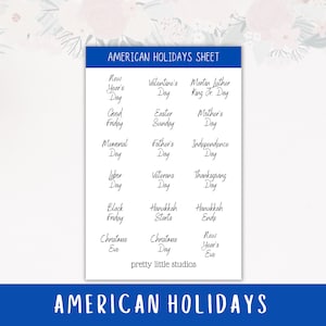 American Holidays List Sticker Sheet - Holiday Stickers - Holiday List Stickers - Functional Planner Stickers - BuJo Stickers