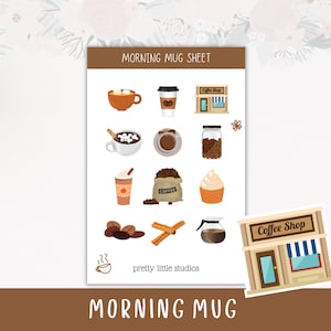 Feuilles d’autocollants décoratifs Morning Mug - Autocollants Bullet Journal - Autocollants Planner - Autocollants Coffee Shop - Autocollants Café