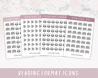 Pegatinas de formato de libro - Pegatinas de diario de lectura - Pegatinas de audiolibro - Pegatinas de ebook - Pegatinas de formato de lectura