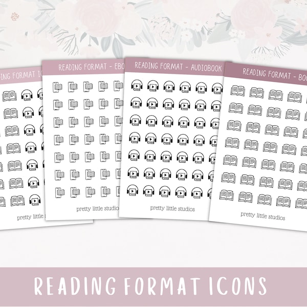 Buchformat Icon Stickers - Lesetagebuch Sticker - Audiobook Sticker - Ebook Sticker - Leseformat Sticker