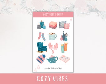 Cozy Vibes Decorative Sticker Sheets - Bullet Journal Stickers - Planner Stickers - Cozy Sticker - Cozy Night - Staying In - Reading Sticker