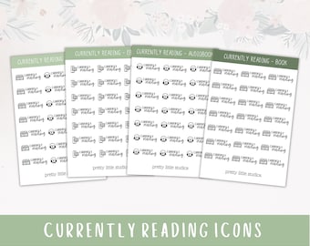 Aktuell Lesezeichen Sticker Sheet - Lesetagebuch Sticker - Hörbuch Sticker - Ebook Sticker - Aktuelle Leseaufkleber