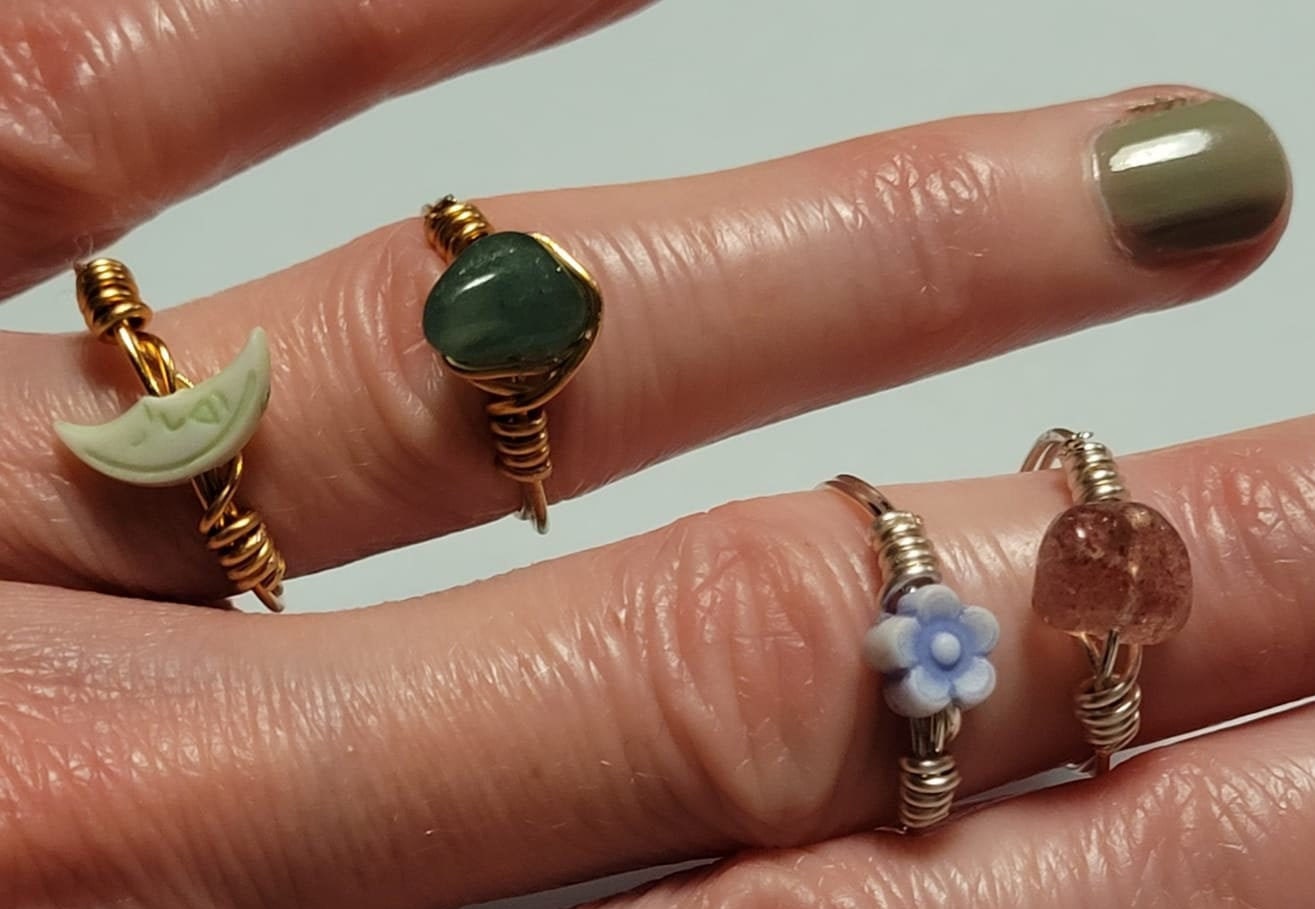 Handmade Gemstone Ring, Wire Wrap Ring, Gold/Silver Plated Ring, Stac…