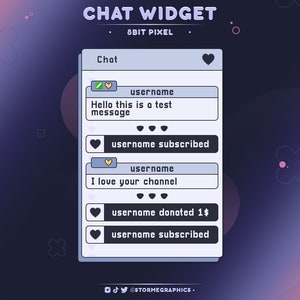 8Bit Pixel Twitch Widget Chat | Computer Streamelements Chat | Programmer Twitch Chatbox with alerts | Pastel, Retro, 90's, Arcade Aesthetic