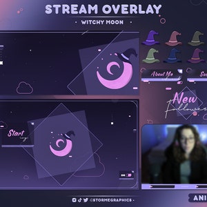 Animiertes Witchy Moon Overlay: Galaxy Twitch Pack (Digitaler Download)