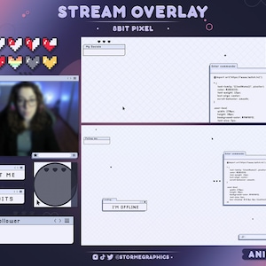 Animated 8Bit Pixel Overlay | Computer Stream Package | Programer Twitch Pack | Pastel, Cosy, Retro, Cute 90&#39;s, Arcade, Windows98 Aesthetic