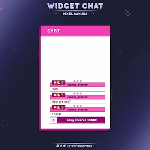 Pixel Sakura Twitch Widget Chat | Cherry Blossom Streamelements Chat | Y2K Pink Barbie Twitch Chatbox with alerts | Cute, Zakura, Flower