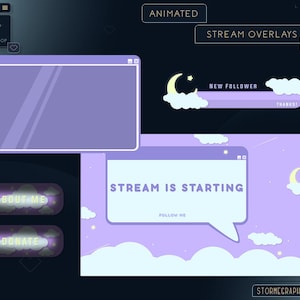 Animated Bubble Sky Overlay | Dreamy Aesthetic Stream Package | Purple Sky Twitch Pack