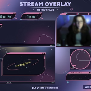Animated Retro Space Overlay | Computer Y2K Galaxy Stream Package | Universe Windows 98 Twitch Pack | Pastel, Cute 90&#39;s, Arcade, Aesthetic