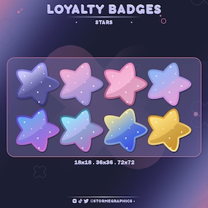 Star Sub Bits Loyalty Badges | Twitch - Discord - Stream - Cute - Sky - Celestial - Space - Star - Sparkle - Astronomy - Astrology - Pastel