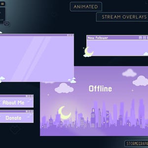 Animated Dreamy City Overlay | Whimsical Stream Package | Purple Dreams Twitch Pack