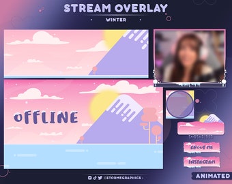 Superposition hivernale mignonne animée | Forfait flux de Noël | Pack Twitch de Noël | Épurée, esthétique, minimaliste, neige, ciel étoilé, paysage, pastel