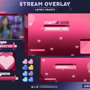 Animerat, kärleksfullt överlägg | Red Hearts Stream-paket | Sött Twitch-paket | Rent, estetiskt, minimalistiskt, rosa, alla hjärtans dag, kärlekskrankt, härligt