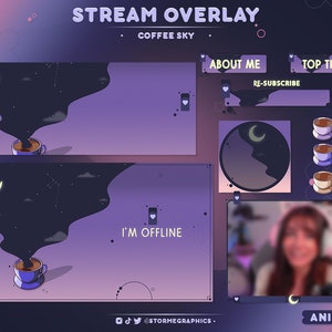Animated Cosy Coffee Sky Overlay | Galaxy Stream Package | Celestial Twitch Pack | Stars, Clouds, Space, Cosmic, Magical, Moon, Cute