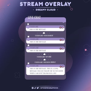 Dreamy Cloud Twitch Widget Chat | Computer Streamelements Chat | Dream Twitch Chatbox with alerts | Purple Pastel, Stars, Windows, Retro