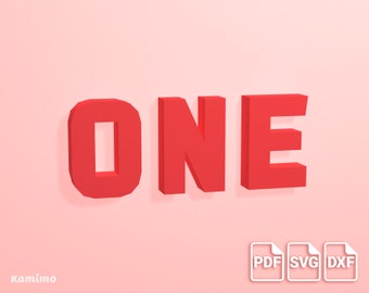 ONE 3D Alphabet Letters Papercraft - Digital download, DIY paper model, PDF printable template A4, Cutting files, svg and dxf formats