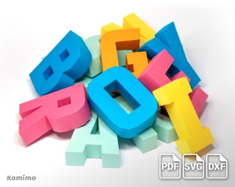3D Papercraft Alphabet Letters A-Z Pack - PDF, SVG and DXF Cutting files Cameo, Paper model template, Polygonal Alphabet, Initials