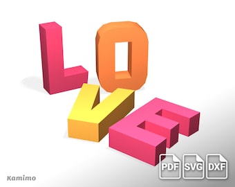 LOVE 3D Alphabet Letters Papercraft - Digital download, pdf printable template A4, cutting file svg, dxf, DIY paper model