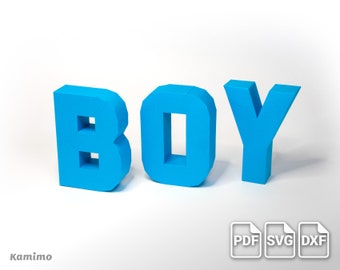 BOY 3D Alphabet Letters Papercraft - Digital download, DIY paper model, PDF printable template A4, Cutting files, svg and dxf formats