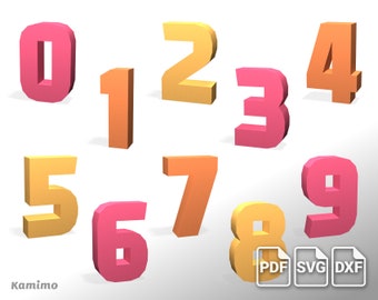 3D Numbers 0-9 Papercraft Pack - Digital download, pdf printable template A4, svg, dxf, DIY paper model
