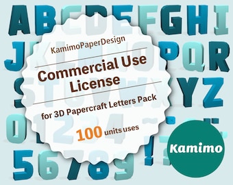 Commercial Use License for 3D Papercraft Letters Pack, 100 units uses