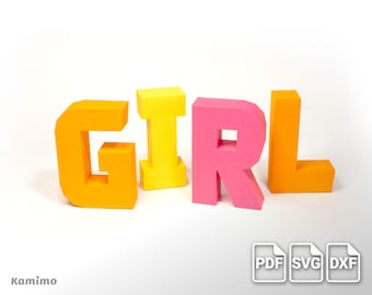 GIRL 3D Alphabet Letters Papercraft - Digital download, DIY paper model, PDF printable template A4, Cutting files, svg and dxf formats