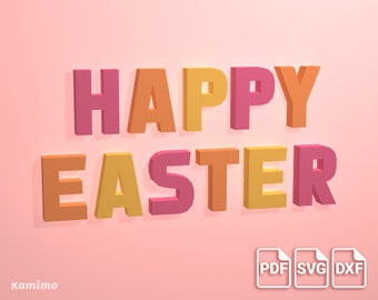 HAPPY EASTER 3D Alphabet Letters Papercraft - Digital download, pdf printable template A4, cutting file svg, dxf, DIY paper model