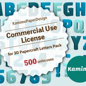 Commercial Use License for 3D Papercraft Letters Pack, 500 units uses