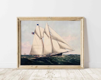 Vintage Ship Art | Digital Printable Download | Coastal Wall Art | Vintage Ship Painting | Ship at Sea | Printable Wall Art | 0116